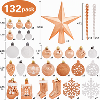 Ensemble de 132 décorations de Noël en or rose et blanc, boules suspendues en plastique, étoiles, flocons de neige, cônes de pin pour la décoration des fêtes