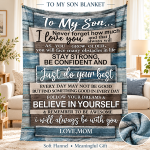 Couverture pour mon fils, citation inspirante « Je t'aime maman », plaid en flanelle, imprimé bois rustique, polaire doux, vente en gros OEM ODM, faible MOQ - Product Image 1