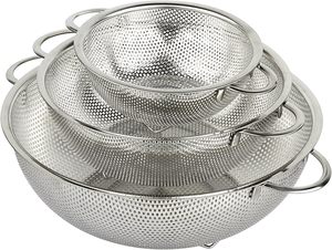Ensemble de passoires tendance pour fruits et légumes en acier inoxydable, finition argentée polie, écologique, pour égoutter, laver et stocker, pour la cuisine domestique - Product Image 1