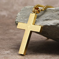 Collier religieux en acier inoxydable 316L plaqué or avec pendentif croix et verset biblique pour femmes et hommes