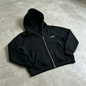 Sweat-shirt à capuche zippé noir pour homme, couleur unie, décontracté, en coton French Terry, coupe oversize, avec poche avant et logo, idéal pour l'automne - Product Image 3