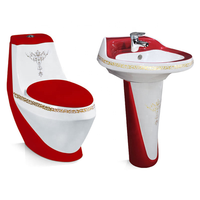 Inodoro de Lujo Moderno de Una Pieza con Doble Descarga y Lavabo con Pedestal, Drenaje S/P-Trap, Cerámica Blanca para Baño