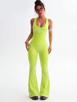 Combinaison pour femme à imprimé léopard, pantalon évasé, dos croisé, sexy, combinaison de yoga, sans couture, élastique, moulante, vêtements de sport actifs
