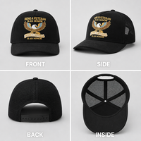 Op maat gemaakte geborduurde adelaar trucker cap patriottische veteraan baseball pet mesh achterkant zwarte gebogen klep snapback unisex groothandel OEM