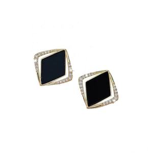 Exquisite <b>Black</b> Geometric <b>Gold</b> Plated Diamond-shaped Stud <b>Earrings</b> for Women Trendy Cold Style New Design High-end - Product Image 3