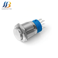 Interrupteur à bouton-poussoir LED annulaire 16mm 19mm, tête plate en métal, momentané ou à enclenchement, pour panneau de commande industrielle