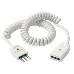 White Coiled <b>Extension</b> Cord 3m Power Cable With Plug And <b>Socket</b> For Indoor Use - Product Image 1