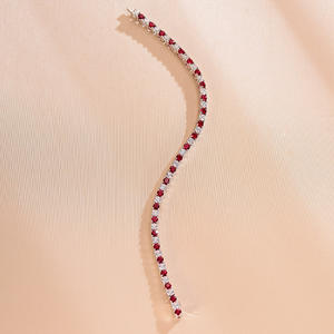 Bracelet pour femme en argent avec rubis cultivés en laboratoire, style tennis, fait main, pour la joaillerie - Product Image 1