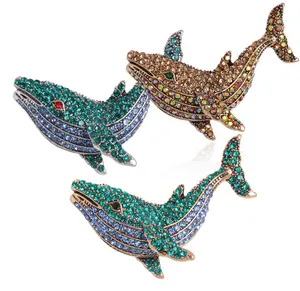 New Styles Active Sea Animal Whale Rhinestone Whale Brooch For Clothing Pin Decoration