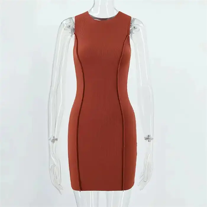 Mini Vestido Sexy O Pescoço Butt Lifting Dress Sexy O Pescoço Butt Lifting Sem Mangas Ribbed Bodycon Mulheres Party Dress