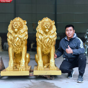 Scultura di Leone in Bronzo Dorato YOUFINE, Decorazione per Ingressi e Piazze, Statua Artistica di Animali Maestosi - Product Image 1