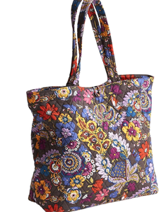 Vintage Candy Pattern Quilted <b>Canvas</b> Shoulder Tote <b>Bag</b> with Zipper <b>Drawstring</b> & Open Closure - Product Image 1
