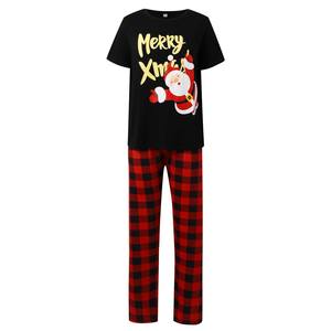 Kaus Merry Xmas lengan pendek dan celana kotak-kotak merah piyama Natal Set cocok PJS liburan keluarga <span class=keywords><strong>Jammies</strong></span> cetak untuk pasangan - Product Image 3