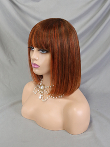 Listo para ir, peluca corta Bang Bob, cabello humano sin pegamento, peluca sin encaje para mujeres, pelucas rectas de corte Romo hechas a máquina para principiantes - Product Image 3