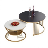 Table basse en marbre et métal de style italien, luxe léger, minimaliste, tendance, pour petits salons, design classique à deux niveaux imbriqués