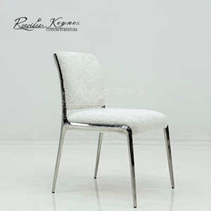 Keynes Factory Custom Silver Metal modern <b>dining</b> <b>chair</b> <b>White</b> Boucle Fabric Accent <b>Chair</b> - Product Image 2