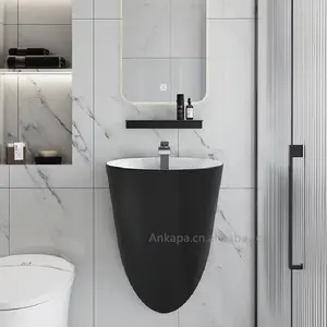 2024新设计的清洁玻璃陶瓷集成壁挂式浴室水槽现代基座盆