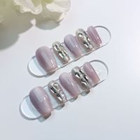 Faux Ongles à Presser Forme Cercueil Moyens, Vente en Gros OEM ODM, Effet Œil de Chat, Paillettes et Strass, Ongles de Luxe pour Salons