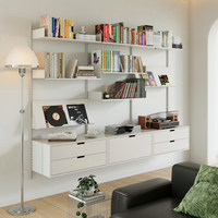 Bureau mural gain de place avec étagères de rangement intégrées pour petits appartements et salons studio