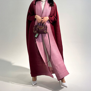 All'ingrosso abito a pieghe medio-orientale ampio Cardigan in tinta unita musulmano Maxi lungo scialle elegante Trench causale <span class=keywords><strong>Abaya</strong></span> - Product Image 3