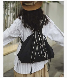 Solid Color <b>Canvas</b> Tote <b>Bag</b> <b>Drawstring</b> Closure Minimalist Design All Seasons Travel Use Gray and Beige - Product Image 6