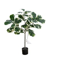 Tanaman Pot Artflora Artificial Fiddle Leaf Fig PVC untuk Rumah, Model Berdiri, Daun Berpinggir Putih, Grosir untuk Paskah