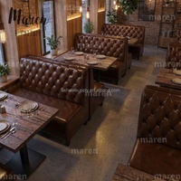 Canapé Chesterfield en cuir moderne pour restaurant, banquette rétro à dossier haut capitonnée, ensemble table et chaises pour café fast-food
