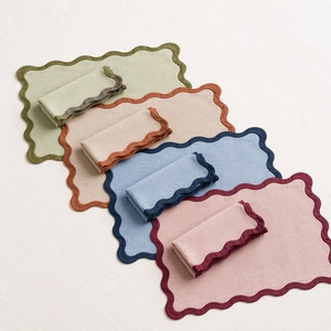 Wholesale Customized 100% Natural Flax <b>Tablecloth</b> Scalloped <b>Embroidered</b> Cocktail Linen Napkins for Hotel Wedding - Product Image 5