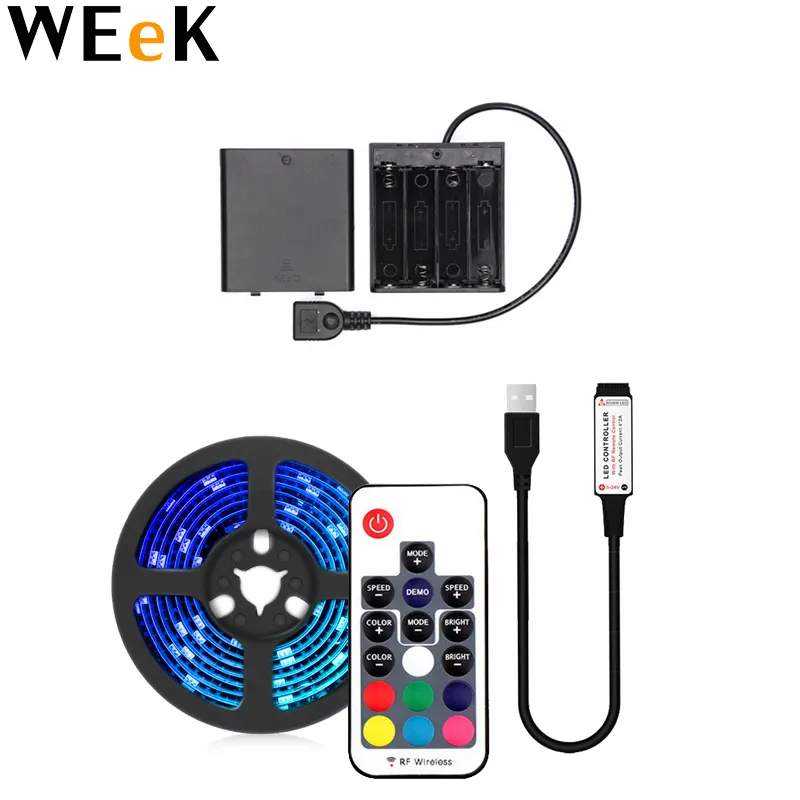 Flexible Battery Powered Led Strip Lights Kit 1meter RGB 5050 Light Strip IP65 with 17keys RF Remote Controller and Battery Box