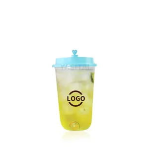 16oz Custom Logo Coffee Clear Cup Pet U Shape Disposable Bubble Milk Tea Plastic With Pp Lid