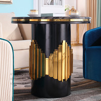 Nouvelle table basse design moderne pour salon, en acier inoxydable et marbre noir