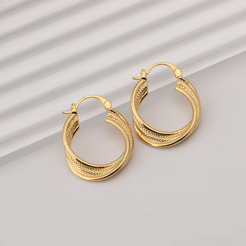 Dramatic Design Gold Plated Brass Twisted Hoop Stud Earrings Jewelry for Women