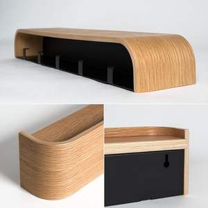 Porte-manteau mural moderne en placage de bois massif avec crochets cachés pour entrée - Product Image 3