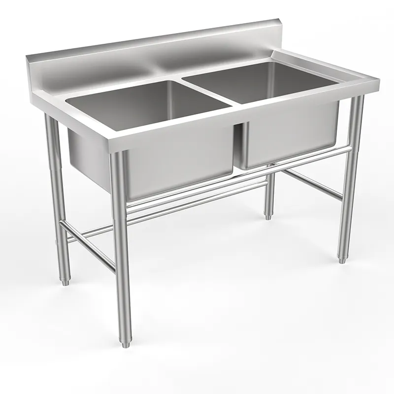 Customized Industrial Utility Commercial Kitchen Stainless Steel 2 Compartment Sink For Restaurant