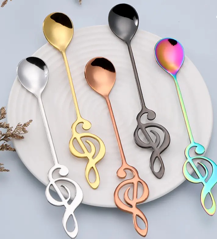 Long Handle Tea Coffee Spoon Stainless Steel Teaspoons Staff Musical Notation Shaped Coffee Spoon