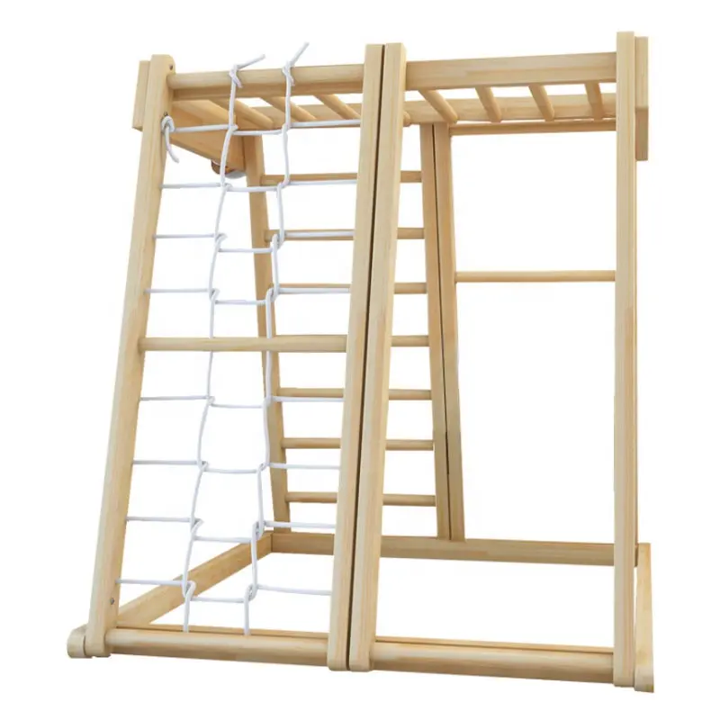 Marco de escalada de madera para niños pequeños, juguetes de escalada para patio interior, tobogán de madera y columpio, escalera de cuerda para escalar