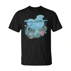 T-shirt unisexe Ocean Mana Swimming With Flowers Nature Marine Vintage à col rond et manches courtes pour adulte, impression numérique promotionnelle - Product Image 2