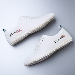 Mocasines de Cuero Blancos para Hombre, Punta Redonda, con Cordones, Suela Suave, Estilo Casual de Negocios, Tacón Plano, Diseño Británico Juvenil - Product Image 1