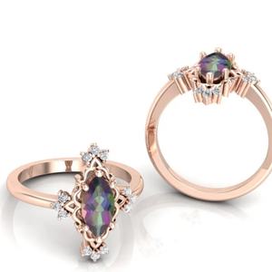 เครื่องประดับชุบทองคำขาว 10K แหวนแต่งงานประดับพลอย CZ สีรุ้งทรงมาร์ควิส โทแพซมิสติก สำหรับงานหมั้นและงานแต่งงาน - Product Image 4