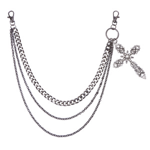 Multi Layered Gunmetal Rhinestone <b>Cross</b> Trouser <b>Chain</b> For Daily Wear Hip Hop Style Zinc Alloy Waist <b>Chain</b> With Double Ring - Product Image 5