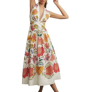 Abito lungo da donna personalizzato senza maniche con scollo a V grande motivo floreale per vacanze alla moda <span class=keywords><strong>abbigliamento</strong></span> Casual da ragazza - Product Image 1