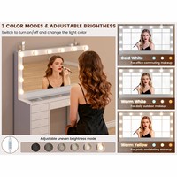Table de toilette moderne en bois blanc avec miroir et tiroir, miroir de maquillage vintage pour fille avec lumière LED pour chambre à coucher