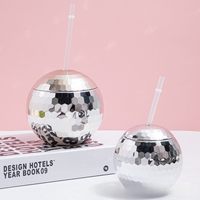 Gobelet en plastique fantaisie effet boule disco miroir, avec couvercle et paille, pour fêtes, mariages, enterrements de vie de jeune fille et événements festifs