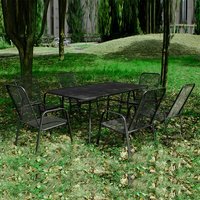 Chaise de salle à manger d'extérieur à cadre en acier pour table de patio extérieur, cadre en métal, revêtement en poudre noir tous temps, filet de fer en maille métallique