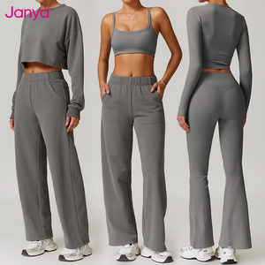 Abbigliamento sportivo Casual a vita alta pantaloni a gamba larga a manica lunga <span class=keywords><strong>sport</strong></span> Top <span class=keywords><strong>2</strong></span> pezzi tuta da allenamento abbigliamento Yoga Set Fitness da palestra Set da donna - Product Image 6