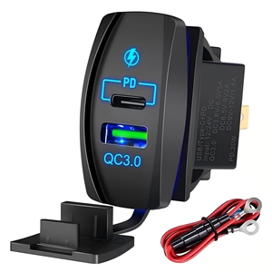 Màu xanh LED kép <span class=keywords><strong>USB</strong></span> & vôn kế ổ cắm Rocker chuyển đổi Loại xe sạc nhanh <span class=keywords><strong>12V</strong></span> - Product Image 1