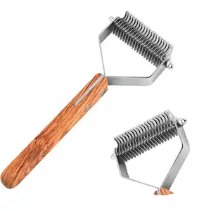 OEM Wholesale Custom Luxury Wood PET Grooming Products Double Side Shedding Tool Dog Hair Grooming Comb Brush