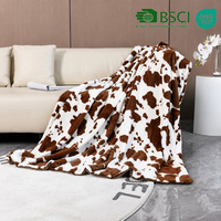 Plaid doux en fausse fourrure de lapin imprimé vache marron, style vintage marin, pour canapé et lit, utilisable quatre saisons