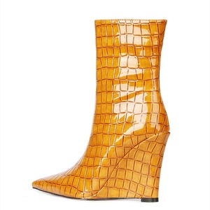 Bottines à talon compensé épais et bout pointu avec imprimé pierre, fermeture éclair, talon haut, bottes courtes d'hiver tendance pour femme, grande taille 45 - Product Image 2