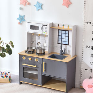 Cocina de Juguete de Madera para Niños con Microondas, Horno, Estufa y Fregadero, Juego de Cocina de Imitación Gris para Niños Pequeños - Product Image 2